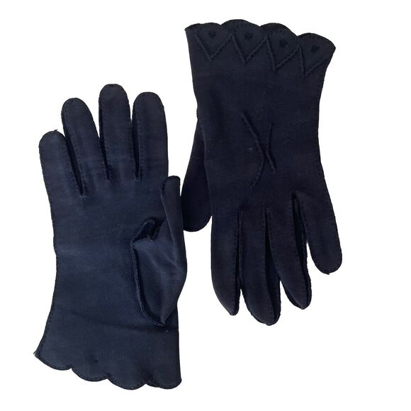 Shalimar Vintage Womens Gloves 50s 60s Navy Blue Embroidered Size 7 Made In USA - Picture 4 of 10